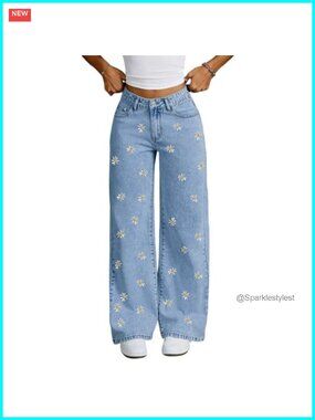 Ripped Wide Leg High Waist Jeans Loose Floor Length Casual Denim Pants